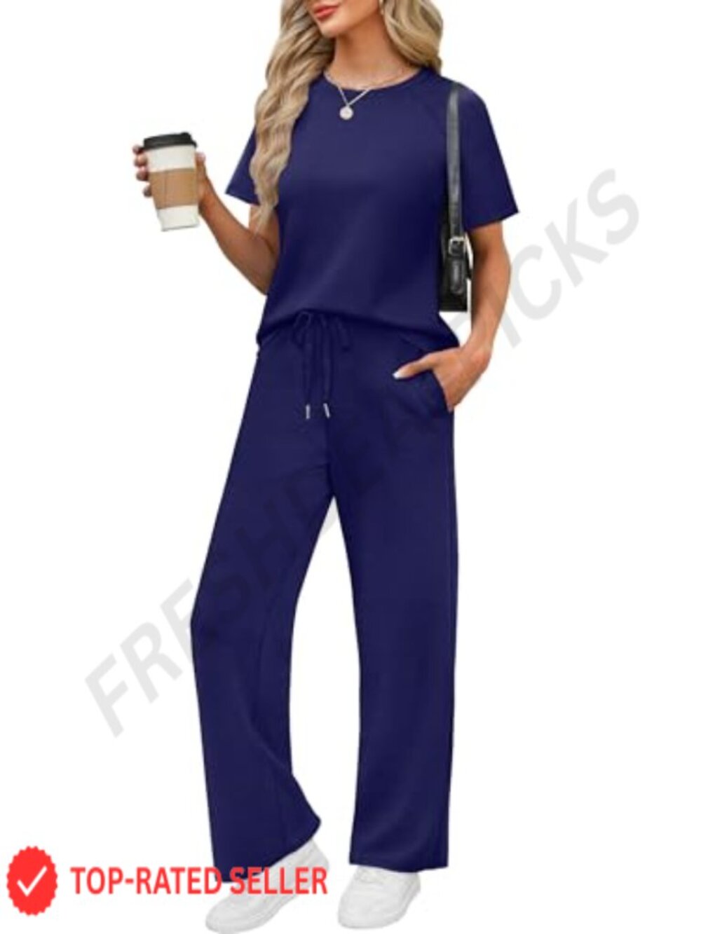 2 Piece Lounge Set Short Sleeve Wide Leg Pants Travel Resort Casual